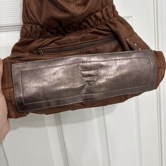 Kathy Van Zeeland Shoulder Bag Purse Brown Faux Suede Leather Hobo Bling Charms - Picture 5 of 10